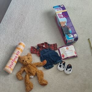 Discovery Toys Plush Teddy Brown Bear Works In Denim Outfit & Shoes Diy Vintage